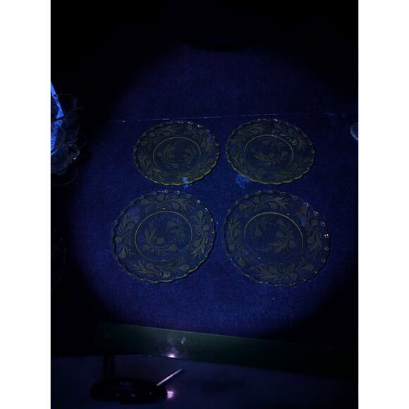 Fostoria Heather Etched Salad Plates Set, Clear 7" Plates, 5-Piece Set, Floral - Picture 2 of 6